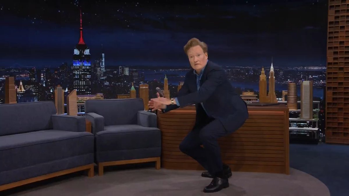 .Conan O'Brien shows Jimmy how he used to welcome guests on Late Night because he was so tall 🤣 #FallonTonight