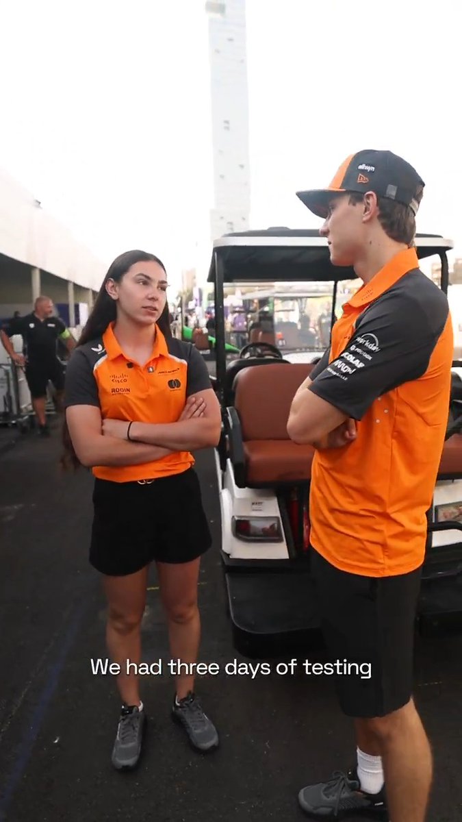 A quick catch-up during a busy weekend on track 🧡 🤝 Oscar Piastri, Ella Lloyd #McLaren | #SaudiArabianGP 🇸🇦