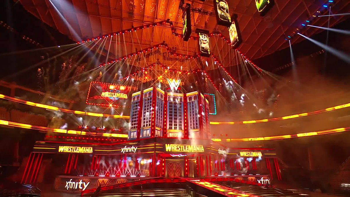 It's here! The #WrestleMania stage has been revealed by Pat McAfee and Stephanie McMahon!