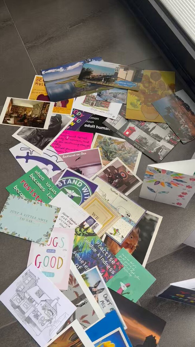 Turns out “overwhelming support” is very literal when your floor disappears under cards. - an update from my mum, Sandie Peggie💜🤍💚 #Grateful #SupportMatters #WeKnowWhatAWomanIs