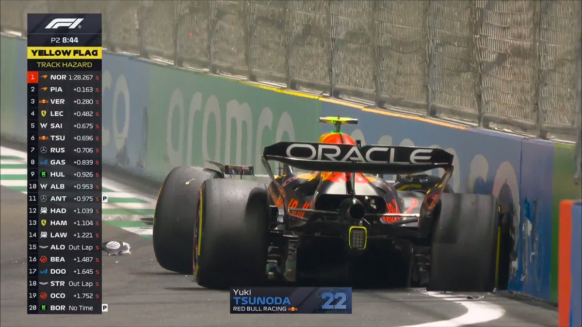 RED FLAG 🚩 Yuki Tsunoda has put his Red Bull in the wall at the final corner 🏎️