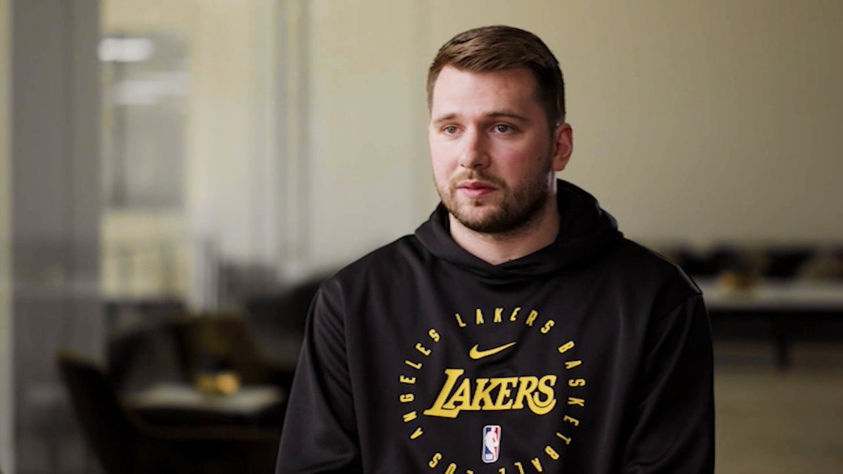 Luka Doncic with Malika Andrews about being a Los Angeles Laker and playing with LeBron James 👀 "I mean, it's LeBron." 😅