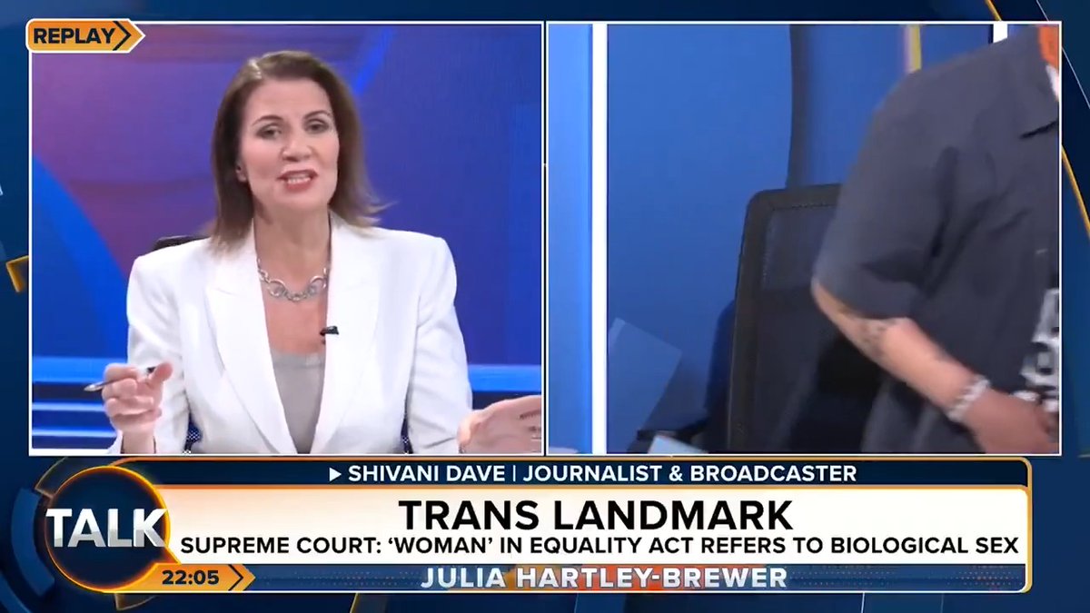 James Whale mocks 'publicity seeking' trans activist Shivani Dave, after she stormed out of the Julia Hartley-Brewer show. "She had to leave because Julia was making her feel unsafe?!" James Whale MBE. Ash Julia Hartley-Brewer