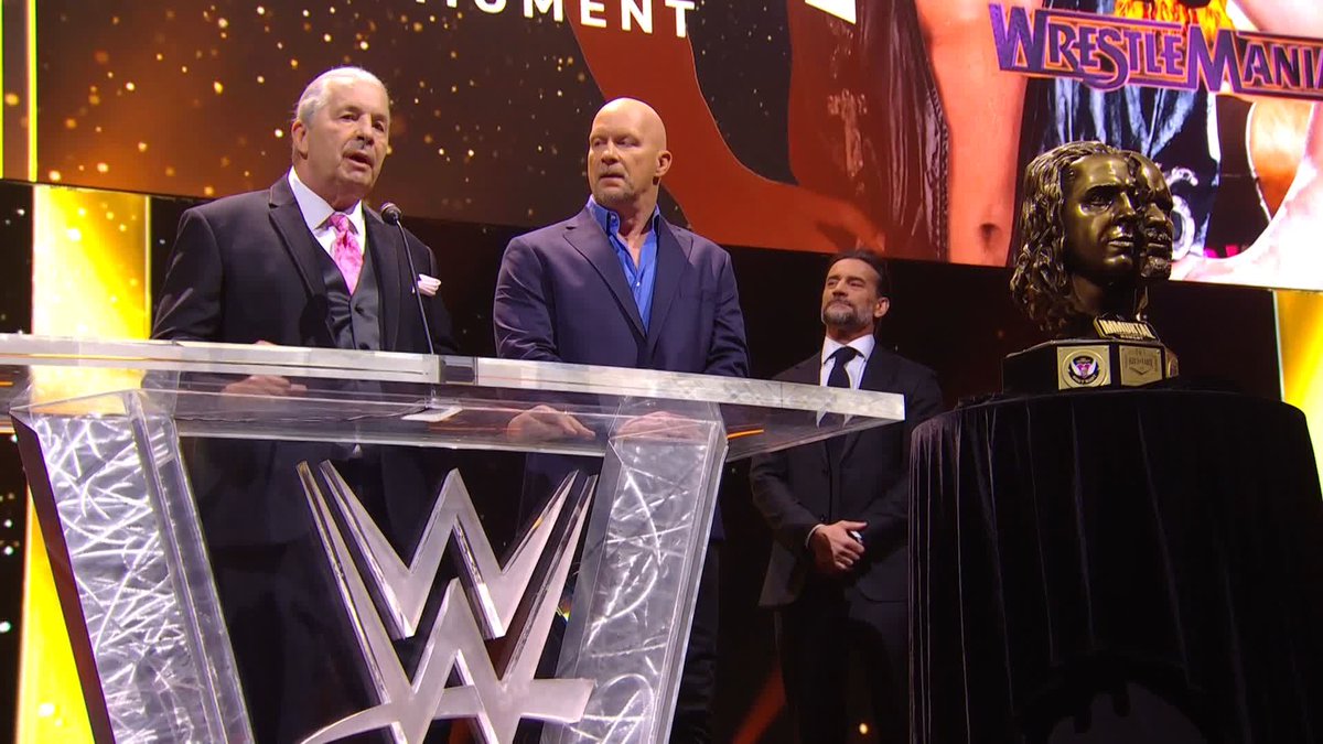 Bret "The Hitman" Hart &amp; "Stone Cold" Steve Austin discuss what made their match at #WrestleMania 13 so iconic as they accept the first-ever "WWE Immortal Moment" Award! 🤝🏆 #WWEHOF