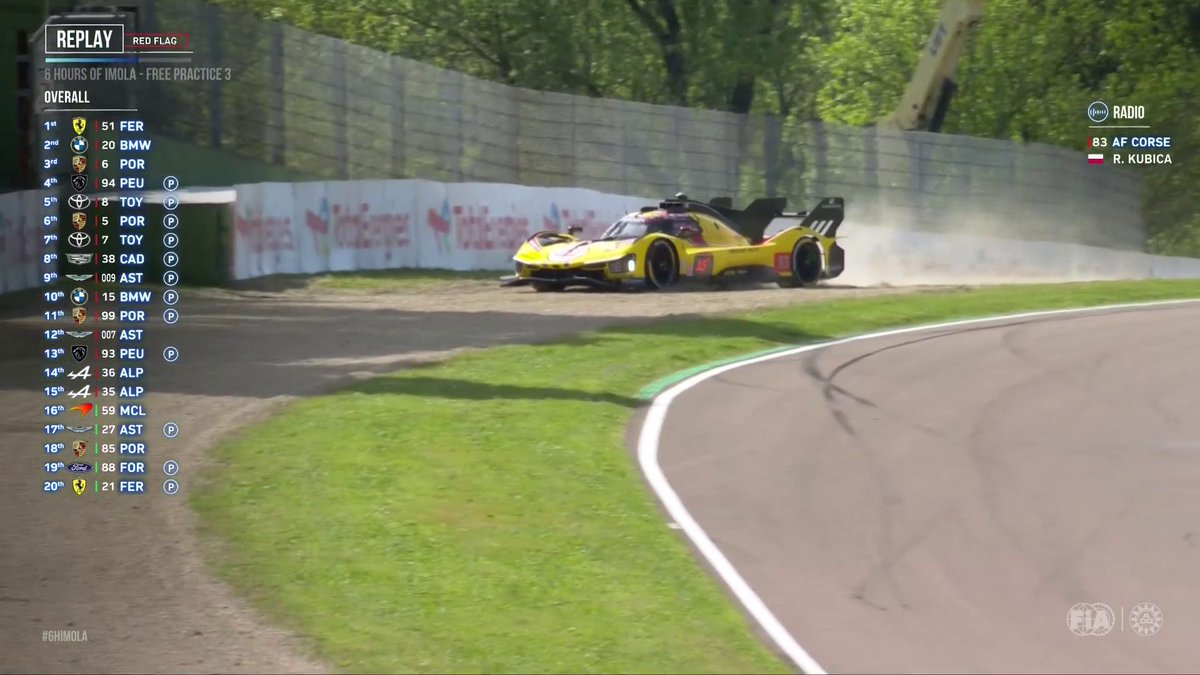 #83 AF Corse out of FP3 ❌ Kubica gets the Ferrari safely off track. Watch LIVE on #WEC #6HImola