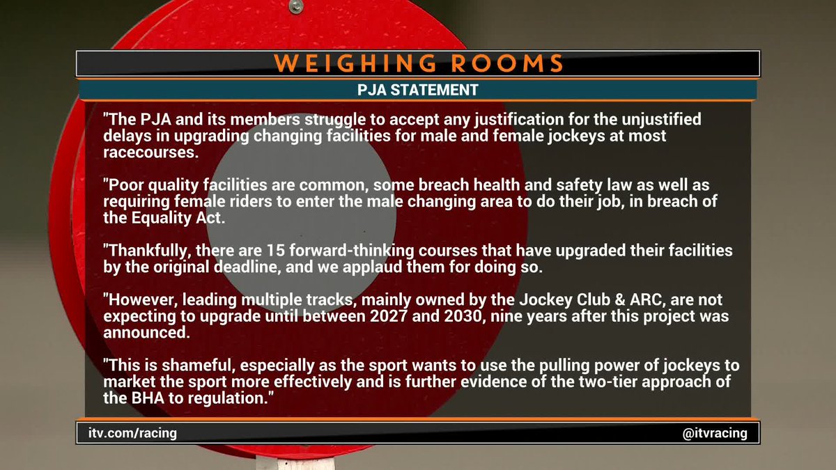 A statement from the Professional Jockeys Association on weighing room facilities #ITVRacing