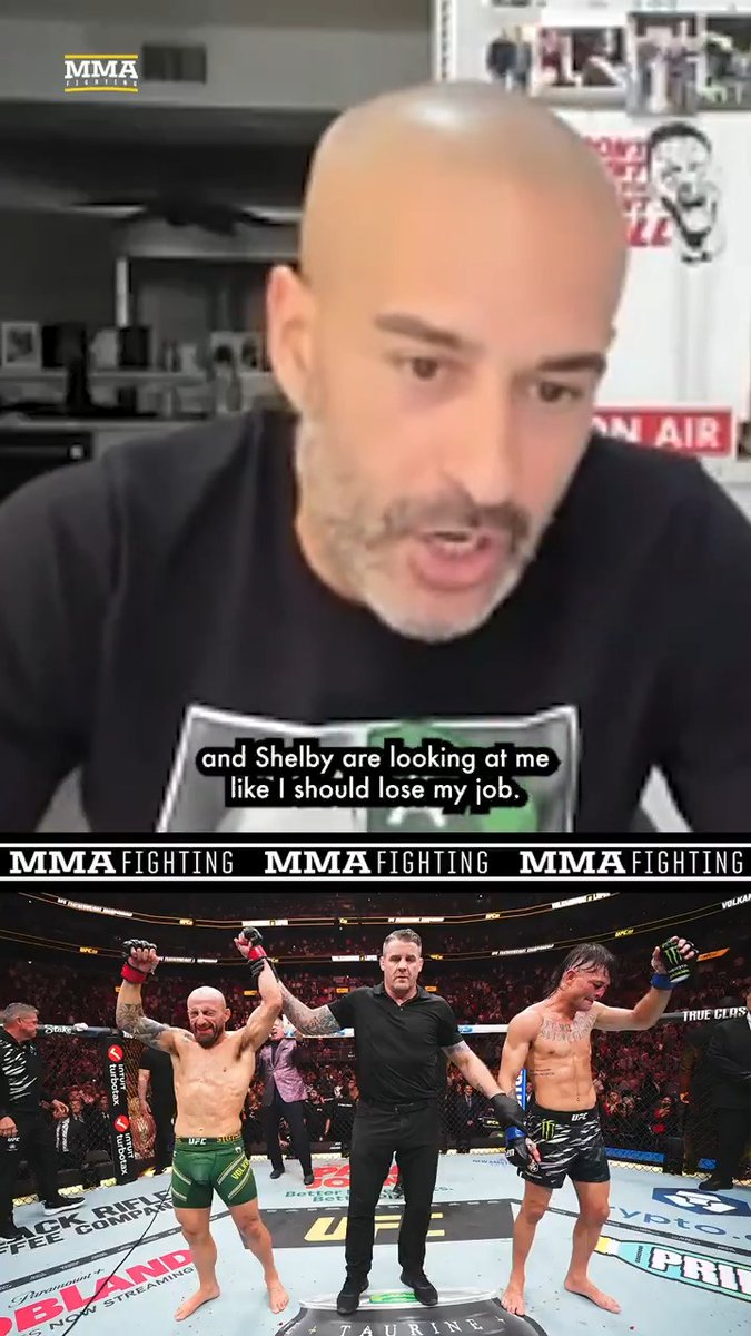 Jon Anik explains why Joe Rogan said Sean Shelby "needs to be drug tested" after the #UFC314 main event between Alexander Volkanovski and Diego Lopes (🎥: @mikeHeck_JR)