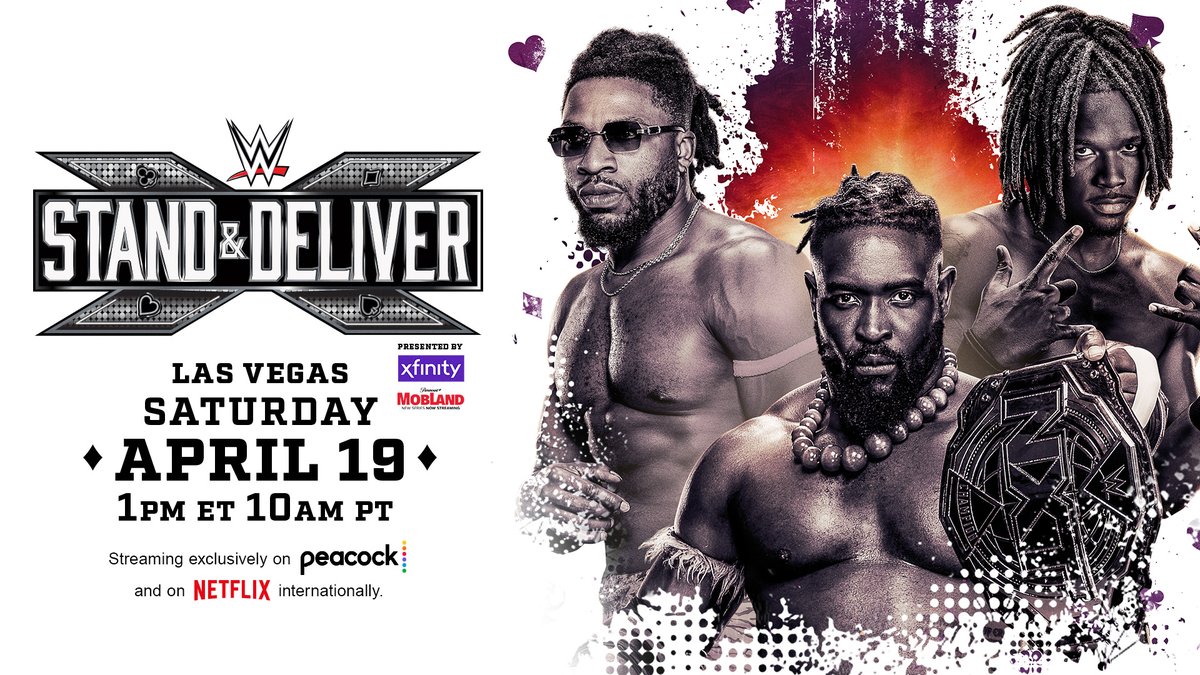 TRICK. OBA. JE'VON. The NXT Championship is on the line in a Triple Threat Match TODAY at #StandAndDeliver! Stand & Deliver is streaming exclusively on Peacock in the U.S. and Netflix internationally TODAY at 1PM ET/10AM PT!
