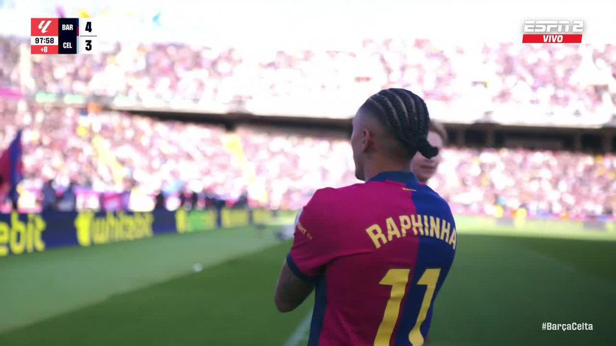 12': Barcelona 1-0 Celta. 15': Barcelona 1-1 Celta. 52': Barcelona 1-2 Celta. 62': Barcelona 1-3 Celta. 64': Barcelona 2-3 Celta. 68': Barcelona 3-3 Celta. 98': Barcelona 4-3 Celta. LA REMONTADA DEL BARÇA. 🤯🇪🇸