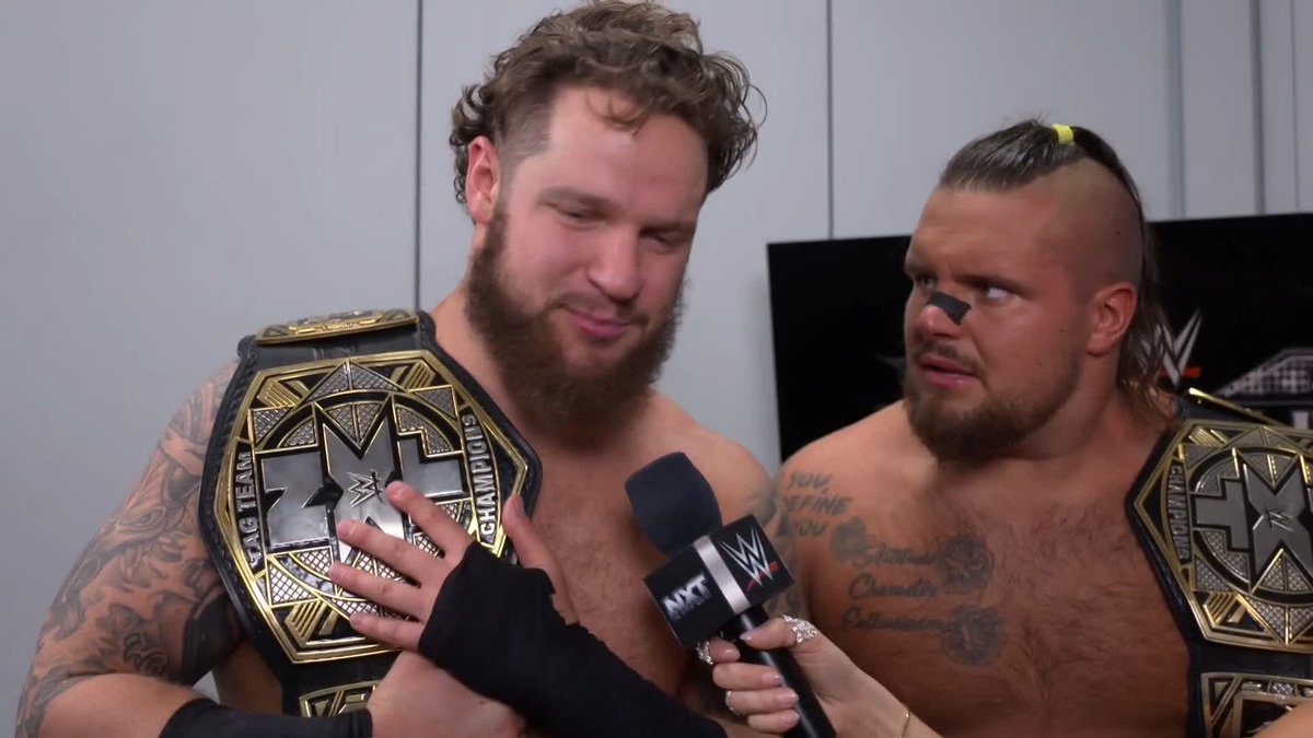 "These moments are worth it because of each other." Hank Walker and Tank Ledger know the work is just beginning now that they are #WWENXT Tag Team Champions. 😤 #StandAndDeliver