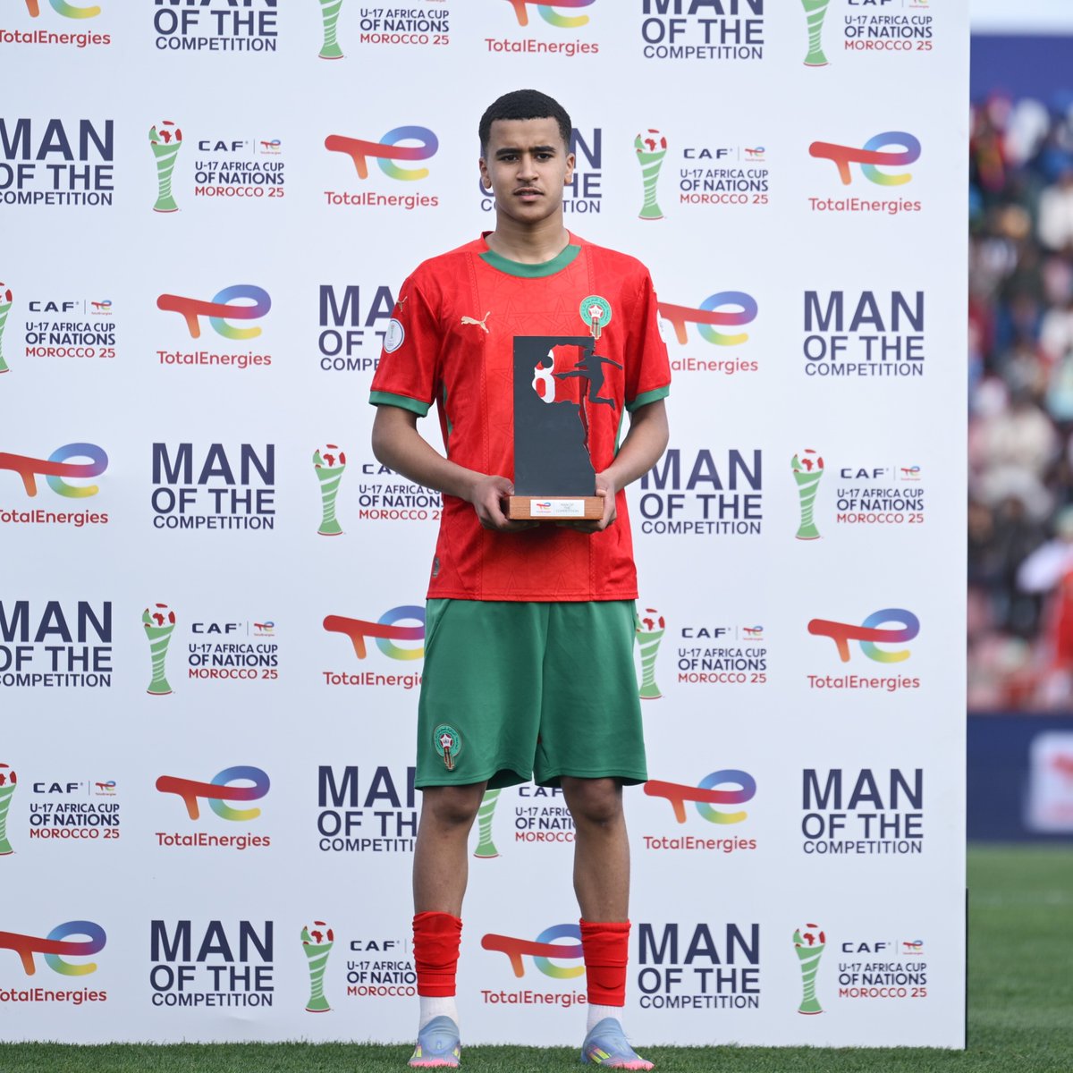 🇲🇦 𝗔𝗯𝗱𝗲𝗹𝗹𝗮𝗵 𝗢𝘂𝗮𝘇𝗮𝗻𝗲 🇲🇦 After a remarkable performance, he’s here to be the Man of the Competition! 🔝 #TotalEnergiesAFCONU17 | Football Together