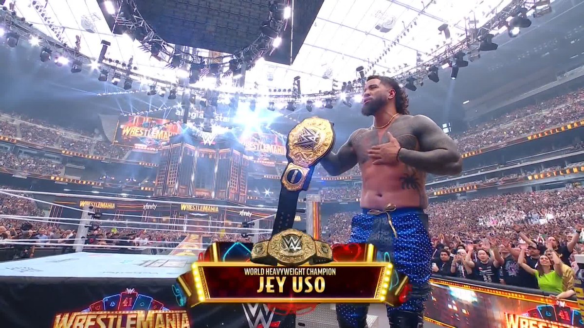 Jey Uso es el nuevo Campeón Mundial Pesado 🏅😎🔵 #WrestleMania
