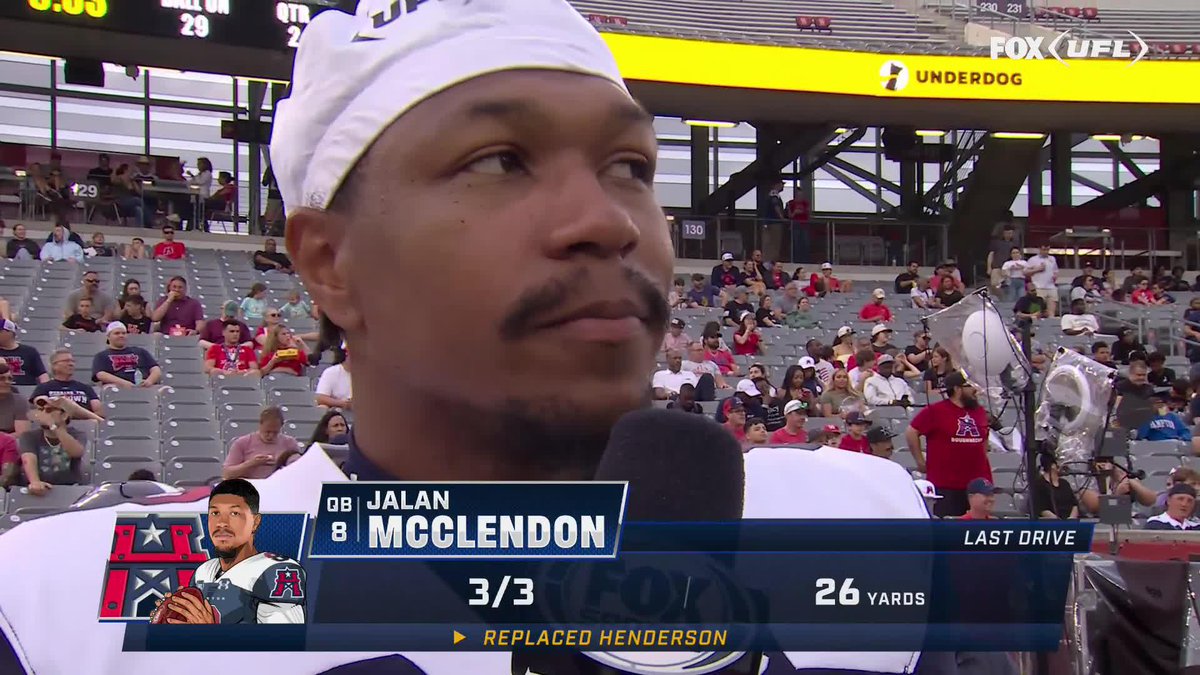 "I just prepare all week like I'm the starter." Devin GARDNER talks with Houston Roughnecks' Jalan McClendon after his TD drive ⬇️