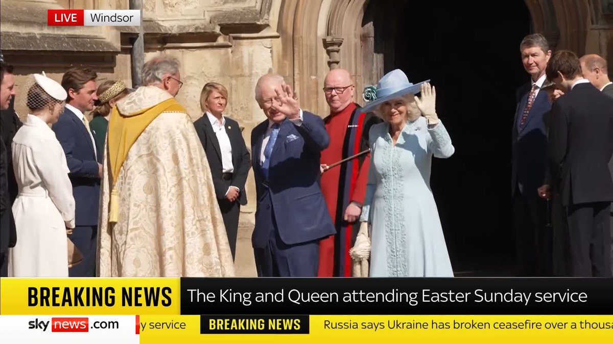 BREAKING: Watch the moment King Charles and Queen Camilla arrive at St George's Chapel in Windsor for the Easter Sunday service. 📺 Sky 501, Virgin 602, Freeview 233 and YouTube