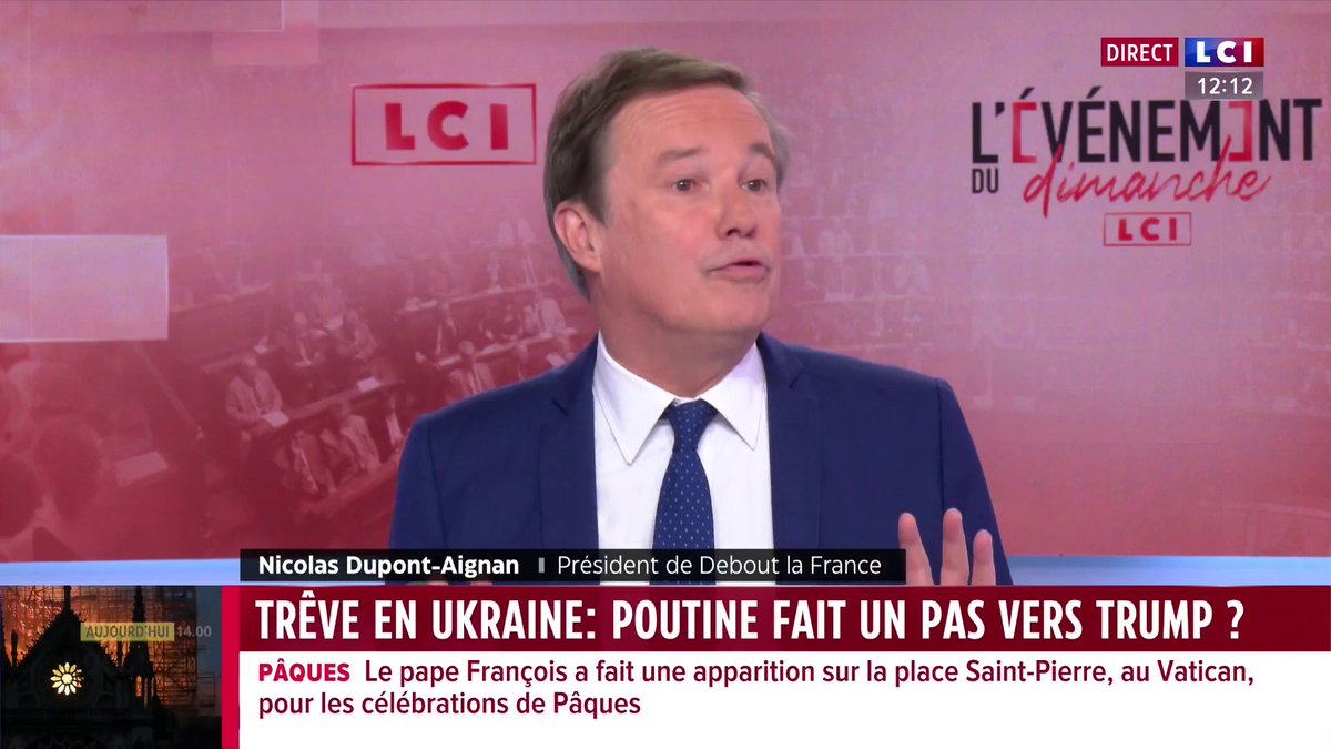 Guerre en Ukraine : "J'ose dire que les torts sont partagés (...) L'Ukraine n'a rien à faire dans l'Otan, l'Ukraine n'a rien à faire dans l'Union européenne", N. Dupont-Aignan ▶️ Avec Marie-Aline MELIYI ⬇️