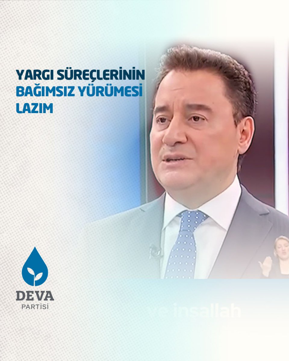 Ali Babacan: "Cumhurbaşkanının herhangi bir yargı dosyasını 'Getirin bakayım' demek hakkı da yok, lüksü de yok. Yargının, 'Efendim, böyle bir durum var. Ne yapalım?' diye sorma keyfiyeti de yok. Yargı süreçlerinin ayrı bir hatta, bağımsız ve tarafsız yürümesi lazım."