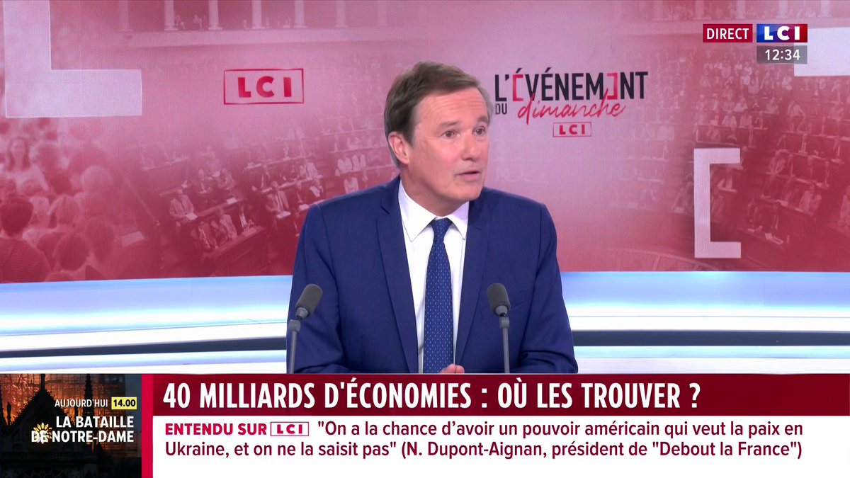 Économies budgétaires : N. Dupont-Aignan estime qu'on peut "économiser 10 milliards demain matin" sur la transition écologique ▶️ Avec Marie-Aline MELIYI ⬇️