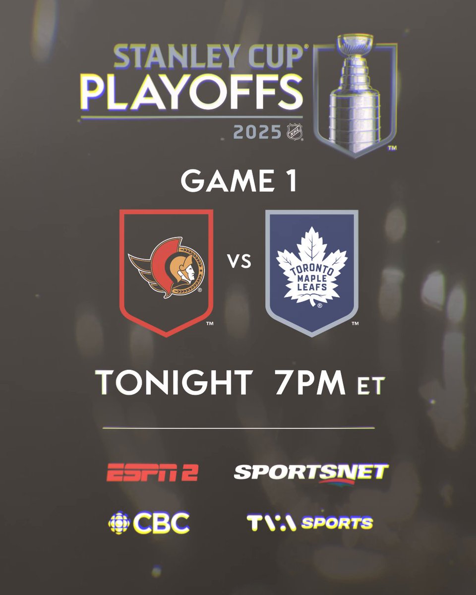 The wait is finally over... THE BATTLE OF ONTARIO IS OFFICIALLY BACK ๐คฉ #StanleyCup ๐บ: Ottawa Senators vs. Toronto Maple Leafs Game 1 TONIGHT at 7p ET on ESPN 2, Sportsnet and TVA Sports