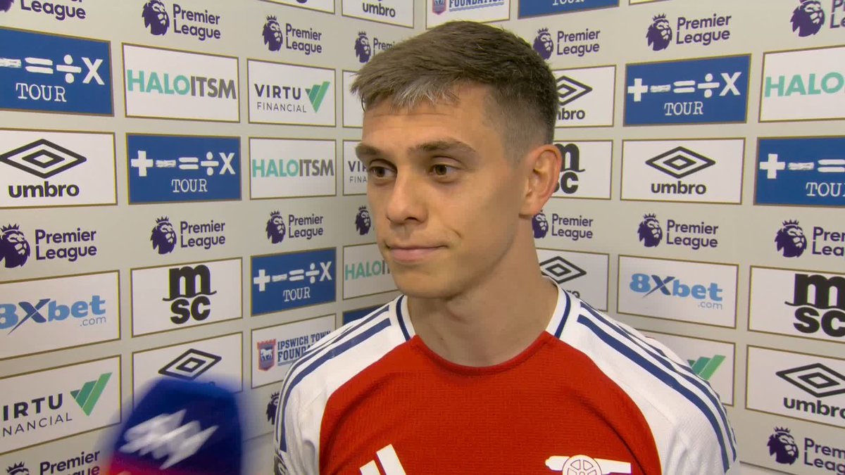 "That's the first thing he [Ødegaard] said: 'Thank you for the assist'" 🤣 Leandro Trossard reacts to his brace in Arsenal's 4-0 win against Ipswich 🚀