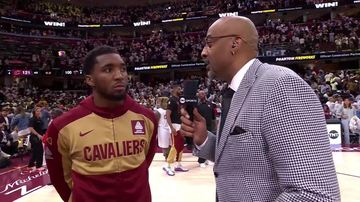 "Production was across the board" 💯 Donovan Mitchell talked the Cleveland Cavaliers win with Dennis 3D Scott