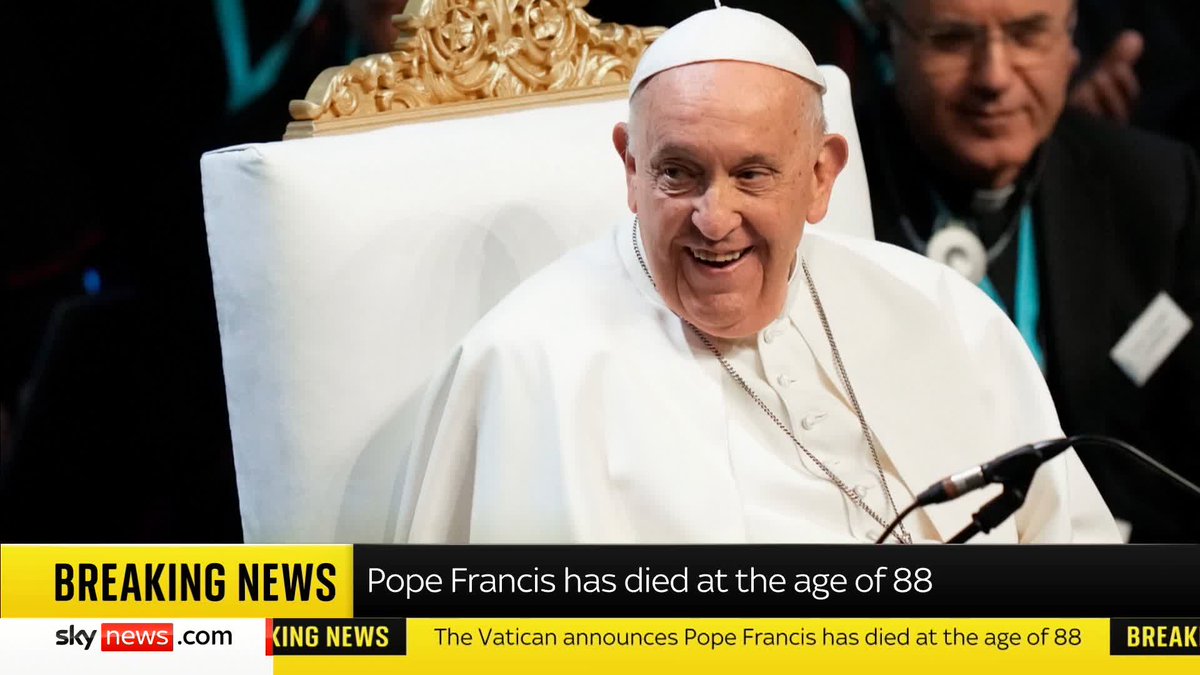 BREAKING: Pope Francis has died at the age of 88, the Vatican has announced. 📺 Sky 501 and YouTube