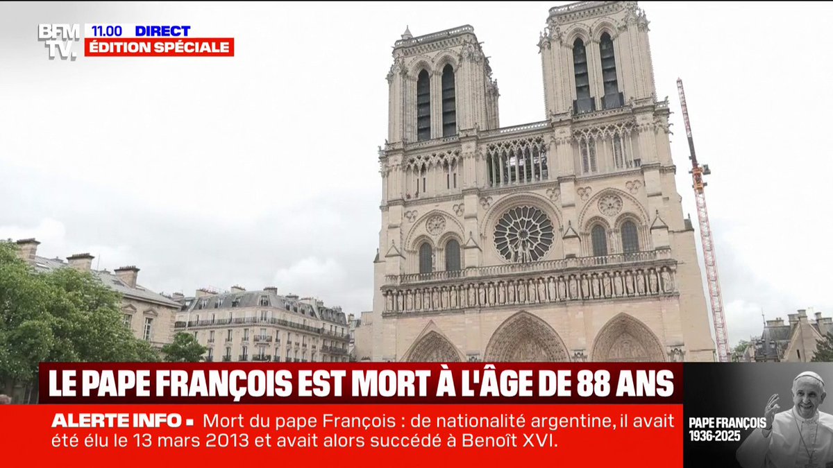 🚨🇫🇷🇻🇦 FLASH | 88 coups de cloches résonnent à Notre-Dame de Paris après le décès du Pape François, à 88 ans.
