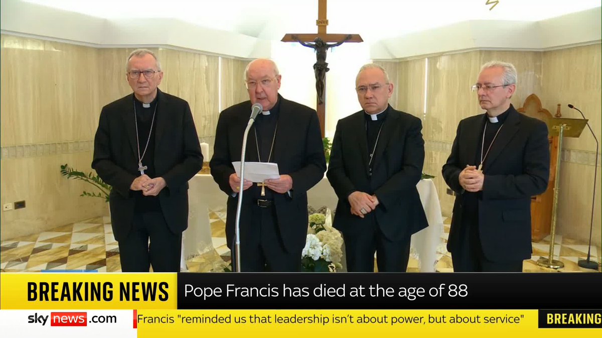The Vatican has announced that Pope Francis has died at the age of 88 and issued this statement just before 10am UK time. Live updates: 📺 Sky 501 and YouTube