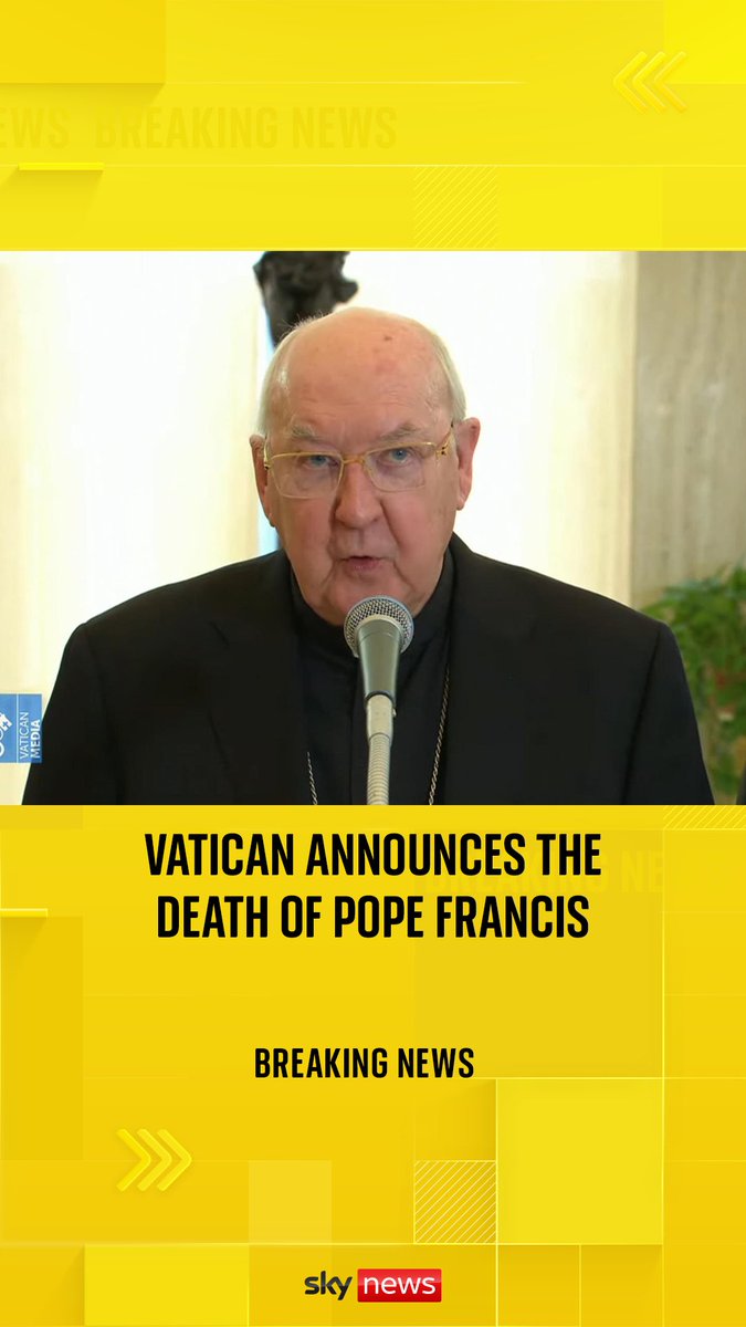 Cardinal Kevin Farrell announced the pope's death earlier this morning in a video message. "Dear brothers and sisters, it is with profound sadness I must announce the death of our Holy Father Francis," he said. Live updates: 📺 Sky 501 and YouTube