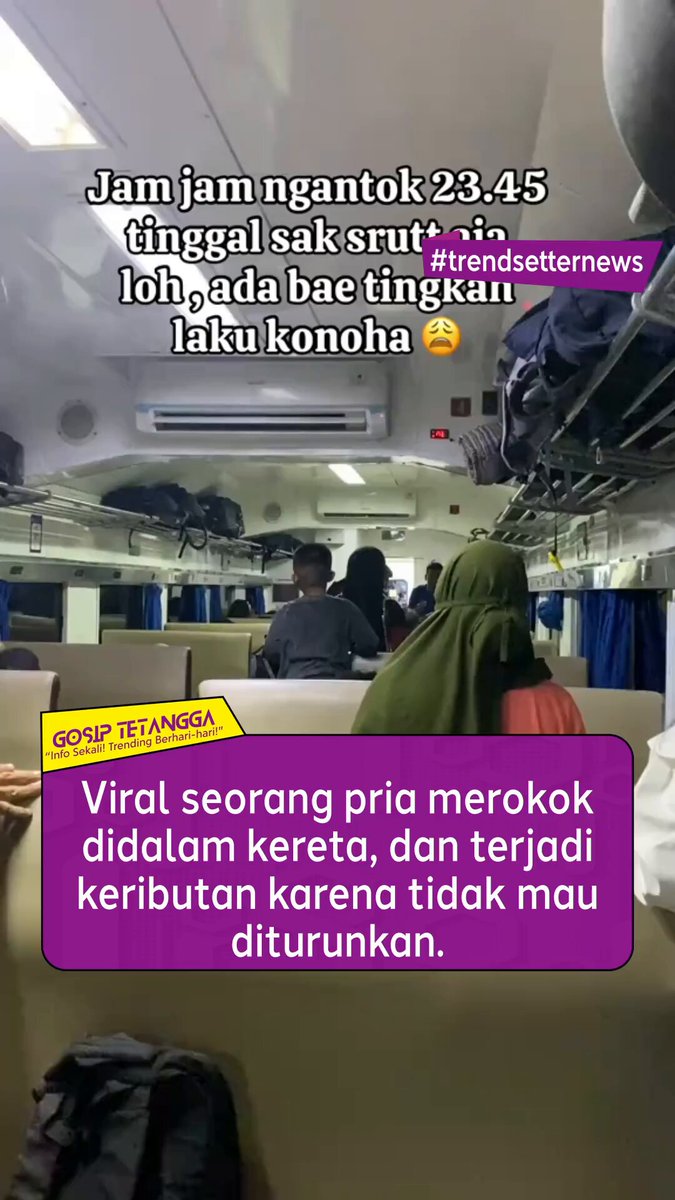 Keributan pecah di salah satu kereta antarkota gegara ulah penumpang yang diduga nekat ngerokok di dalam gerbong! Aksi ini bikin penumpang lain resah dan nyaris ribut. Petugas keamanan langsung turun tangan, tapi bukannya nurut, si perokok malah sempat adu argumen! Untungnya situasi cepat diredam. Tapi banyak warganet geram. 📌 Gak cuma bikin gak nyaman, ini juga bahaya buat keselamatan!