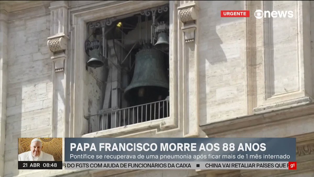 🚨VEJA: O momento em que os sinos do Vaticano ecoaram para anunciar a morte de Papa Francisco.
