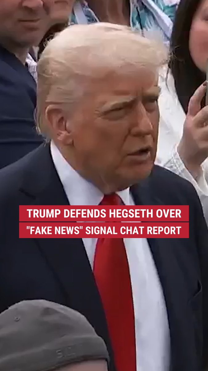 "He's doing a great job. It's just fake news." Donald J. Trump defends Secretary of Defense Pete Hegseth’s reported involvement in a second Signal group chat, where he allegedly discussed military strikes on Yemen with his family.