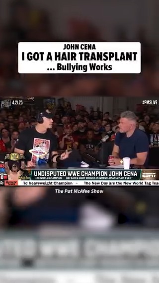 #JohnCena admits he got a hair transplant ... after #WWE fans bullied him into it 😂 Watch the full clip: 🎥: The Pat McAfee Show