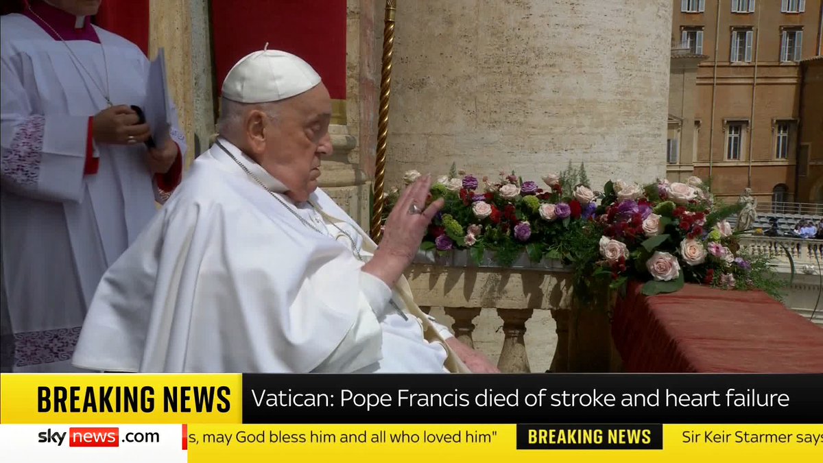 BREAKING: Pope Francis died from stroke and subsequent irreversible heart failure, the Vatican has announced. The report comes around 12 hours after the pontiff's death was first announced. 🔗 📺 Sky 501, Virgin 602, Freeview 233 and YouTube