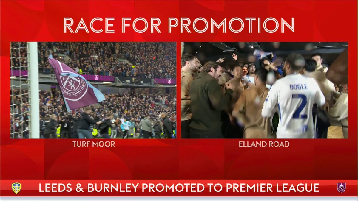 PARTY TIME AT TURF MOOR AND ELLAND ROAD! 🎆 Burnley and Leeds are back in the Premier League! 🤝