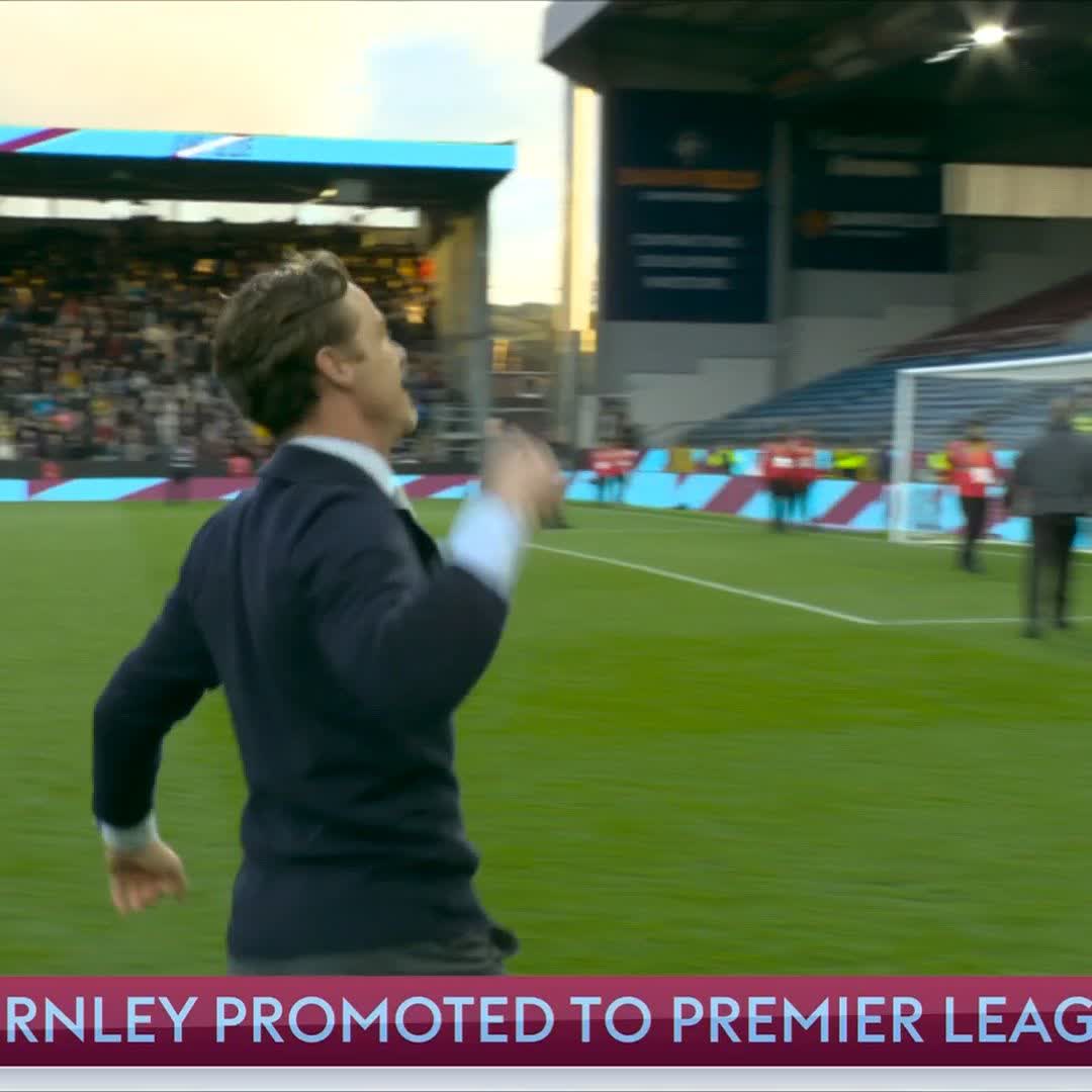 Scott Parker celebrates with his staff in front of the Burnley fans!