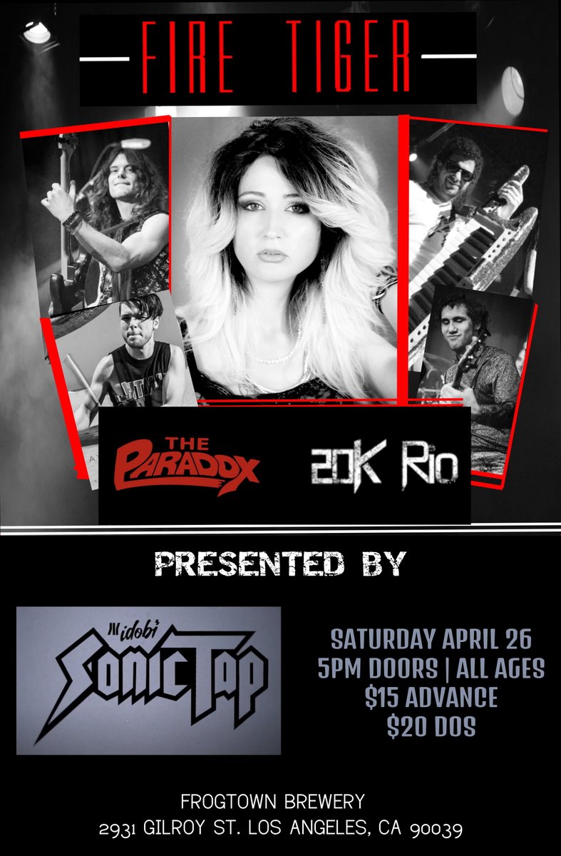 Upcoming Los Angeles show this Saturday 4.26.25 5pm Frogtown Brewery with The Paradox 20K Rio idobi Radio #sonictap $15 advance tickets / $20 door #allages #magicalbrew #firetigermagicalbrew