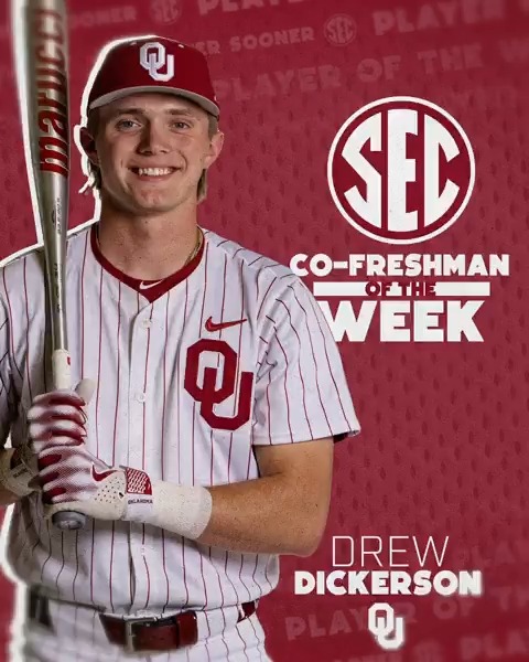 ⚾️ SEC Freshman of the Week: April 21 ☝️ Drew Dickerson Oklahoma Baseball x #SECBSB