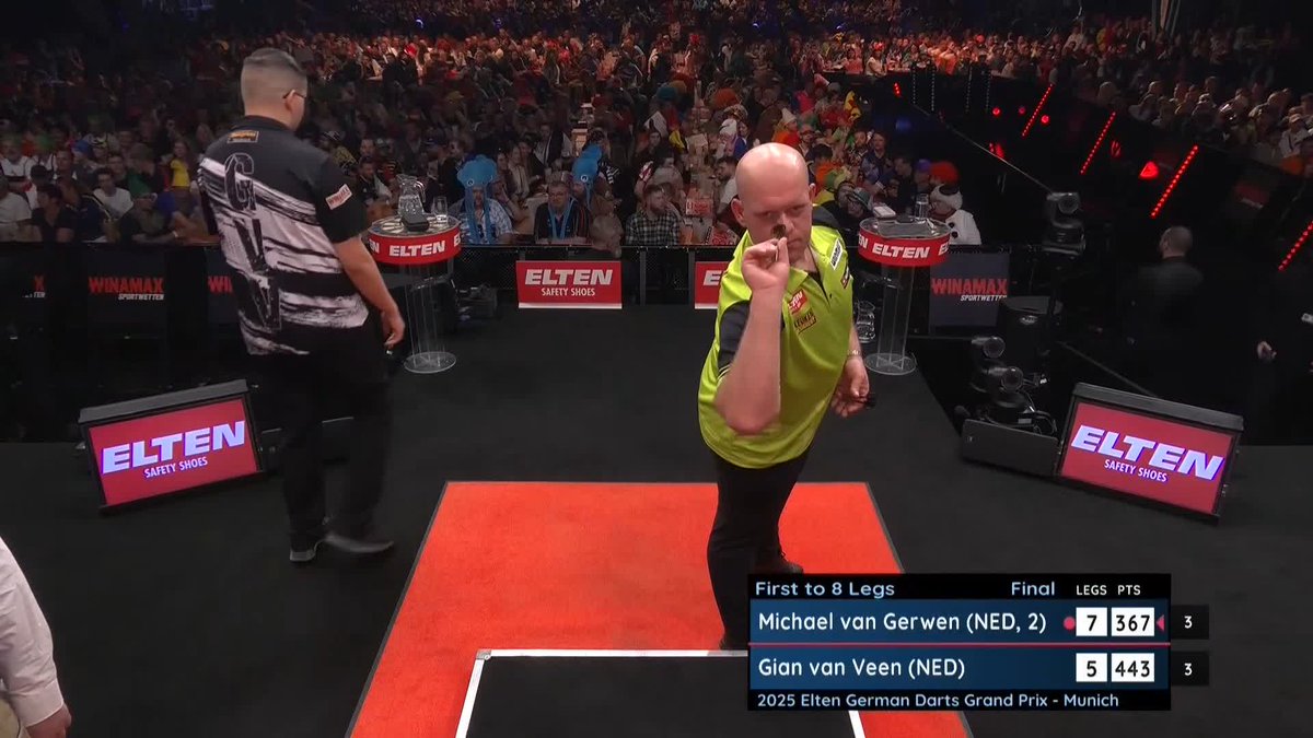 VAN GERWEN WINS ET4! 🏆 Michael van Gerwen produces excellence once again this evening, as he wins his fourth German Darts Grand Prix title, and his 38th European Tour title, as he beats Gian van Veen 8-5! 📺 #ET4