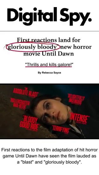 experience thrills and kills galore See why critics are loving the “gloriously bloody” #UntilDawnMovie – exclusively in theatres Thursday. Get tickets now.