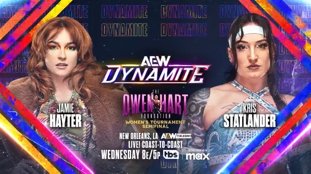 THIS WEDNESDAY 4/23! #AEWDynamite New Orleans LIVE COAST-TO-COAST 8ET/5PT on TBS Network + @SportsOnMax @CallMeKrisStat vs JAMIE HAYTER Stat + Hayter have vowed to each other that whoever wins this Semifinal Match will win the #OwenHartCup! LIVE COAST-TO-COAST on TBS + MAX!