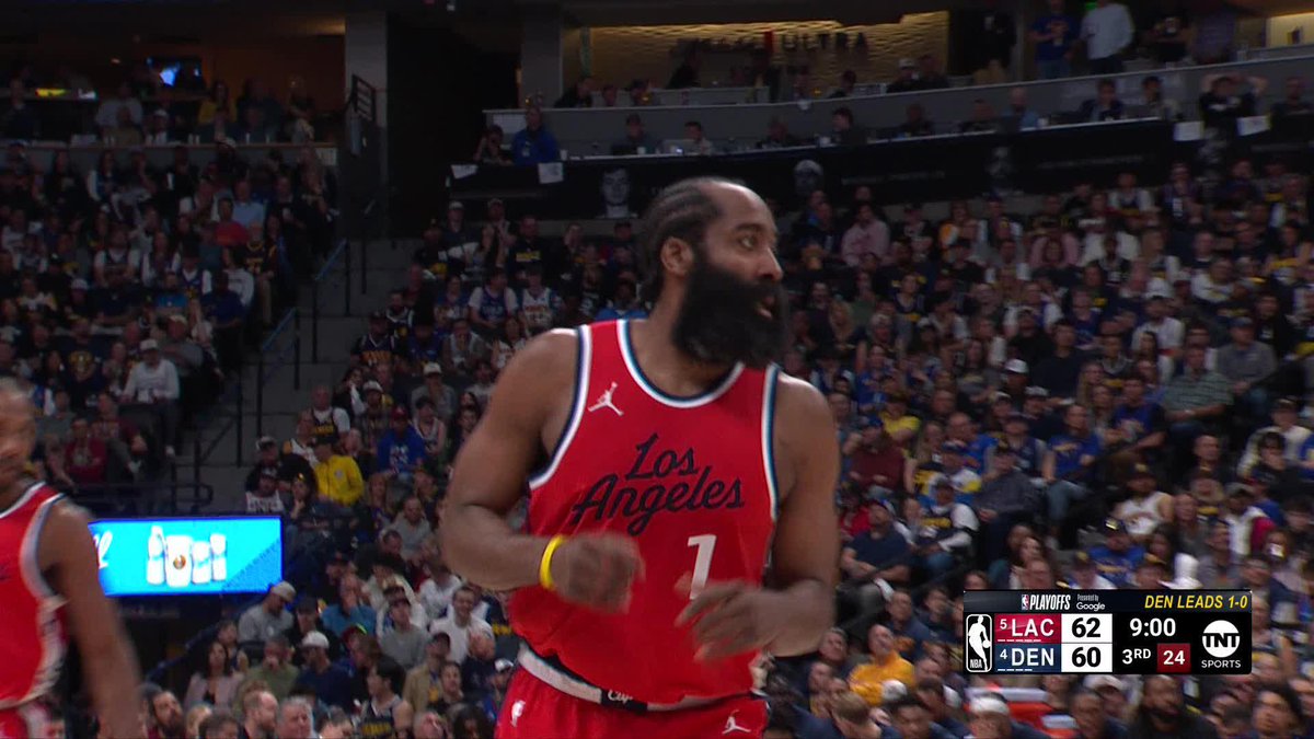 Harden fakes out two defenders and DRILLS the trey 👌 Game 2 action in Denver is back from the break on TNT!