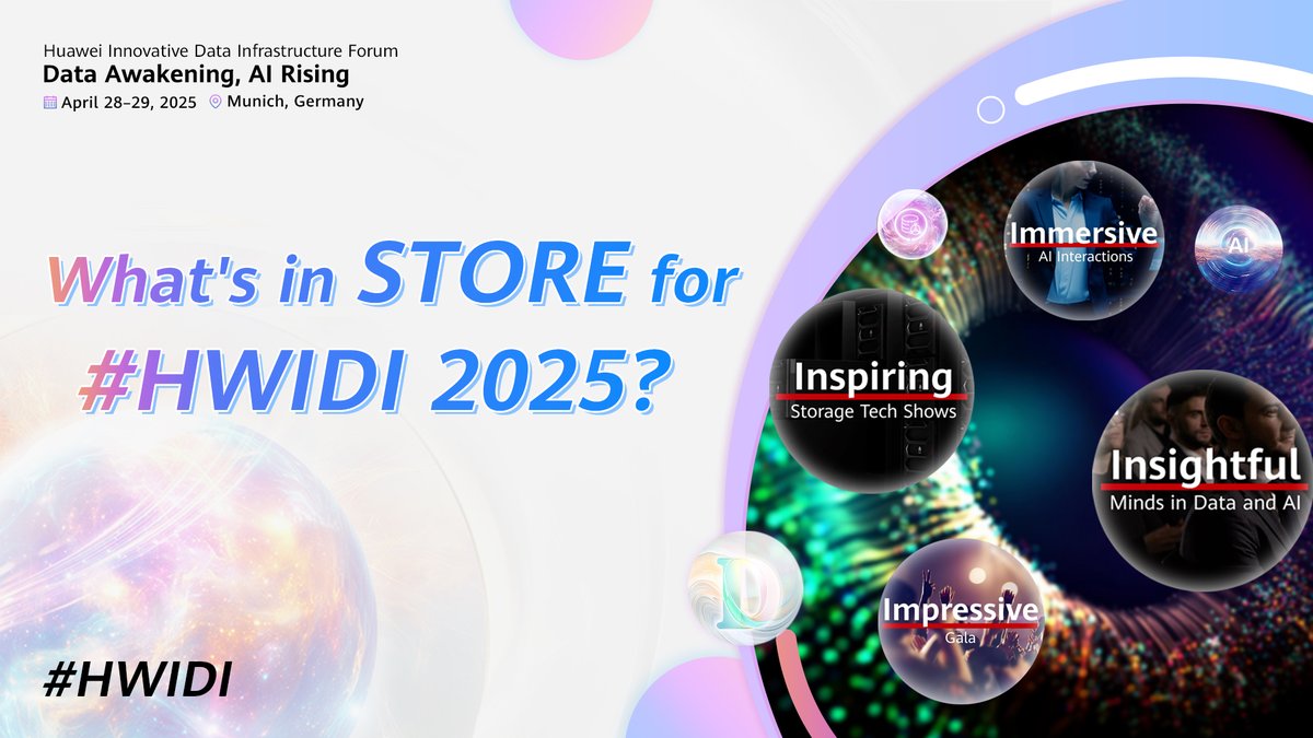 From pioneering green #datastorage to modern #allflash data centers, #HuaweiStorage has been at the forefront of data #innovation. Now, #HWIDI 2025 is set to push boundaries further. Join us in Munich to explore cutting-edge #AIReadyDataStorage and innovative tech showcases. Save the date: April 28–29. #DataAwakening #AIRising #DigitalTransformation #TechTrends