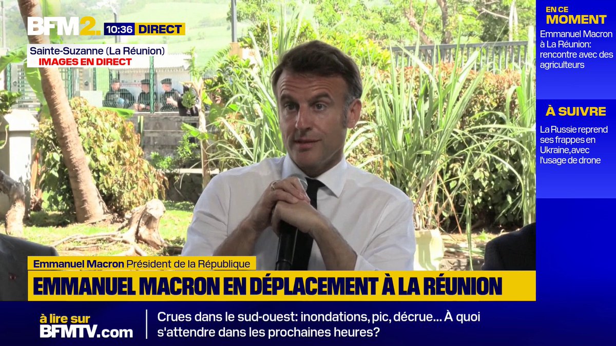 💬 "Vous savez bien la situation politique et financière du pays. (…) J’essaye de tenir compte des contraintes des ministres qui sont là, mais on vous a entendus" Emmanuel Macron, à La Réunion, fait le point sur les dégâts provoqués par le cyclone Garance.