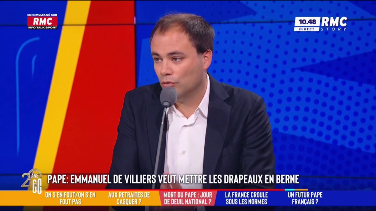 🇫🇷 Pape : Emmanuel de Villiers veut mettre les drapeaux en berne 🗣️ Charles Consigny : "Non ! Il ne faut pas une laïcité à géométrie variable. Si on affirme la culture judéo-chrétienne, demain on autorisera le muezzin et on fera la rupture du jeûne." #GGRMC