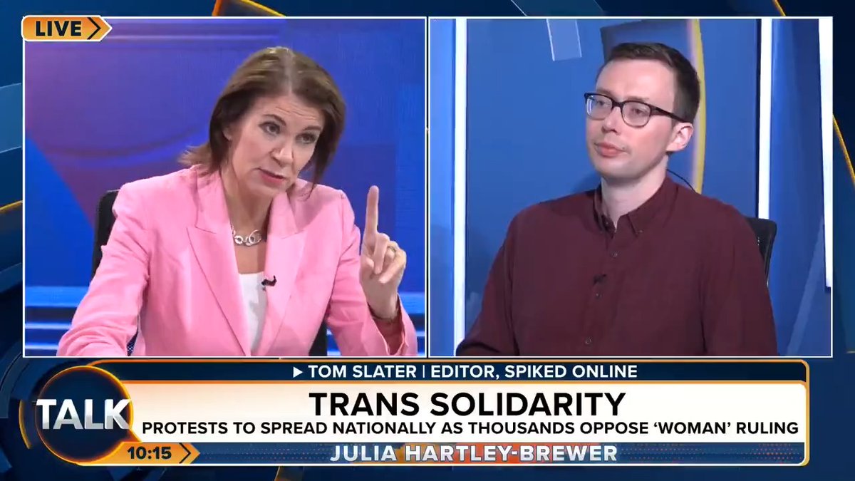 Julia Hartley-Brewer slams the lack of response by police towards gender activists holding abusive placards at the London protests. "If they stood there with comments about migrants or Muslims, they would have been arrested!.. You're not women - you just hate women!" Julia Hartley-Brewer