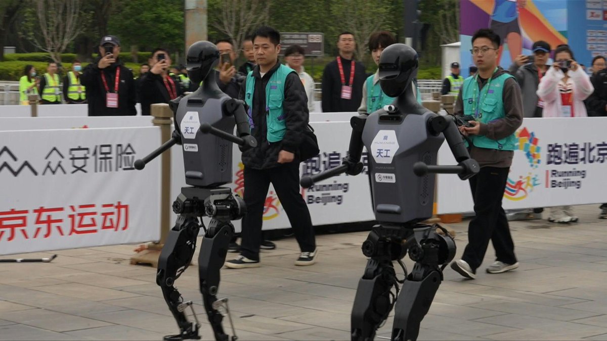 🇨🇳 VIDEO: Dozens of humanoid robots take to the streets of Beijing, joining thousands of their flesh-and-blood counterparts in a world-first half-marathon showcasing China's drive to lead the global race in cutting-edge technology.