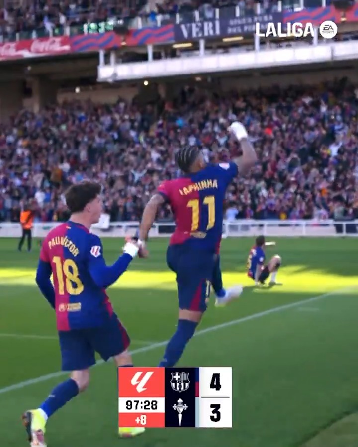 ⏱️ 64': 1-3 ⏱️ 98': 4-3 ¡Qué remontada, FC Barcelona! 😱 #DesenlaceLALIGA | #LALIGAHighlights