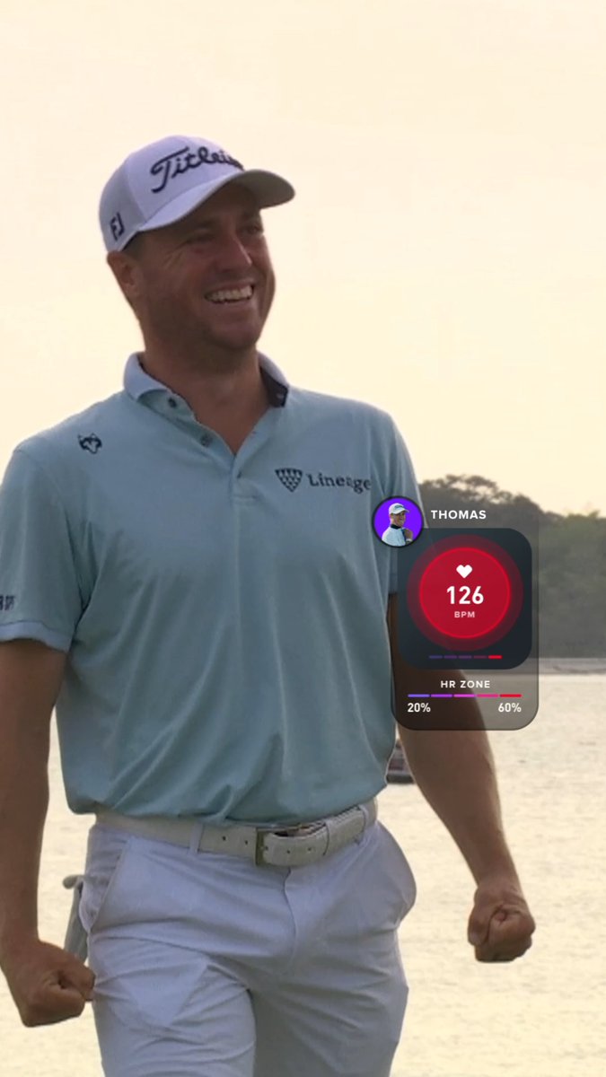 Justin Thomas wears a Whoop (around his bicep) while playing and the data shows that his heart rate reached 126 bpm during his winning 21-foot birdie putt on Sunday. It’s so cool that we get to see this type of data from competition.
