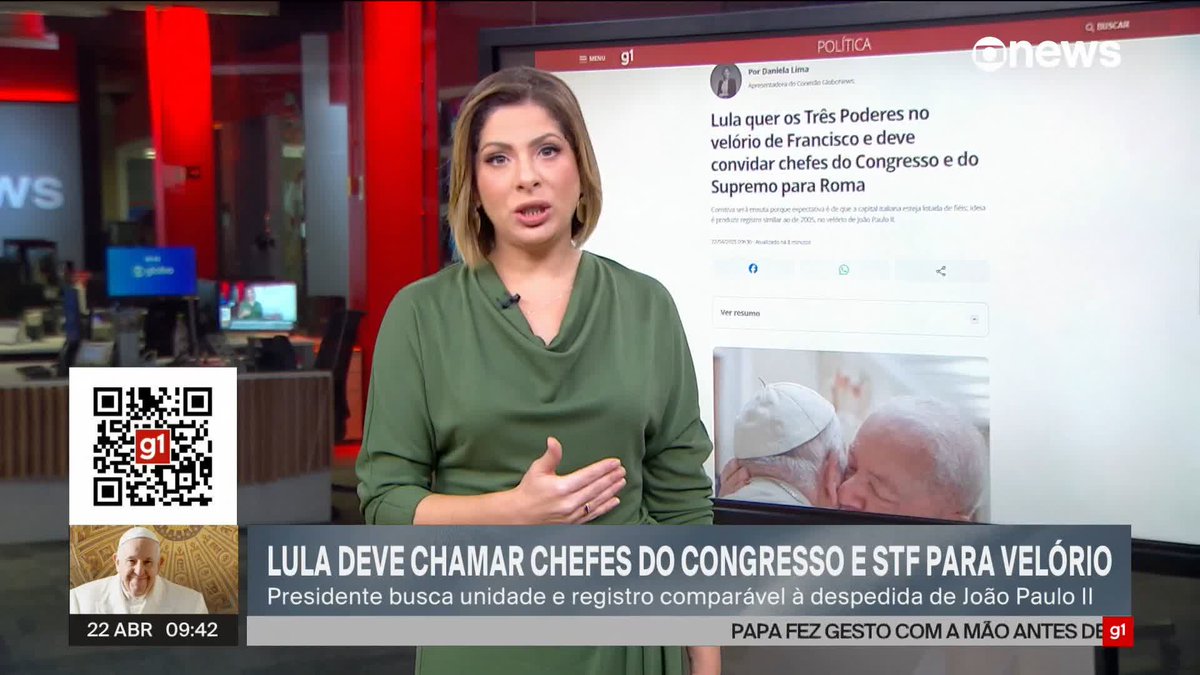 Daniela: Lula deve convidar os chefes do Congresso e do Supremo para acompanhá-lo na viagem a Roma, onde vai acompanhar o velório do Papa Francisco. Lula vai convidar os chefes do congresso e do STF? E quem vai pagar a conta? Ou vão com dinheiro próprio?