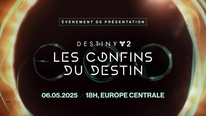 L'inconnu vous appelle. Rejoignez-nous le 6 mai 2025 à 18 h (Europe centrale) pour découvrir Les Confins du Destin et l'année à venir dans Destiny 2. 💜 ❤️ 🖤